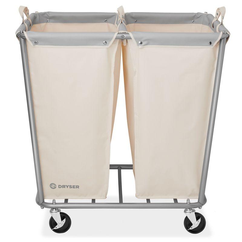 Dryser Round Commercial Heavy-Duty Rolling Laundry Hamper, Steel Frame Cart on Wheels with Removable Canvas Bin for Hotel or Home