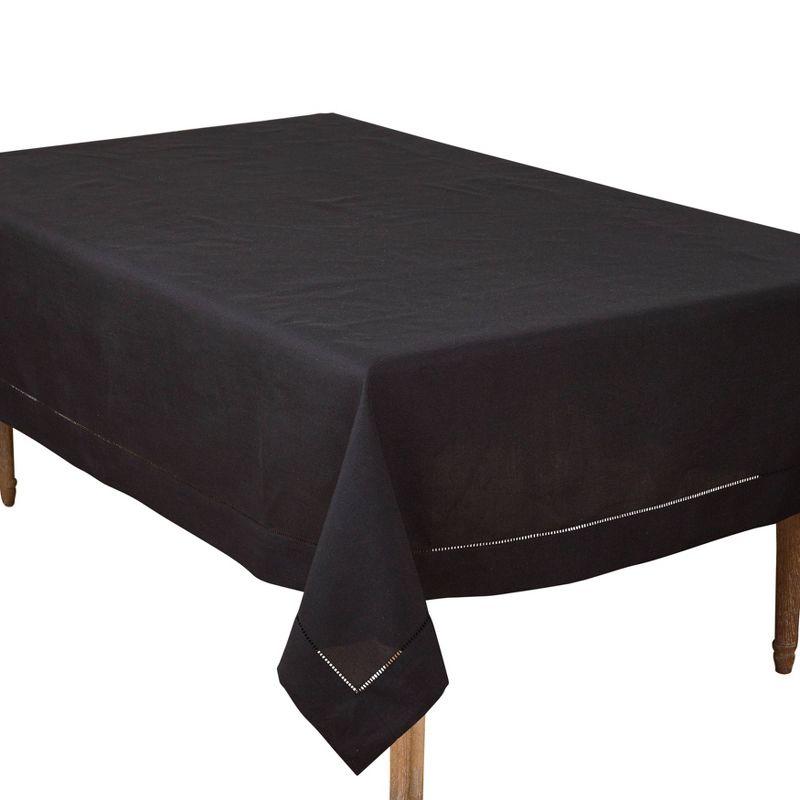 70"x104" Tablecloth with Hemstitch Border Design Black - Saro Lifestyle: Machine Washable, Polyester, Fits 52x70 Table