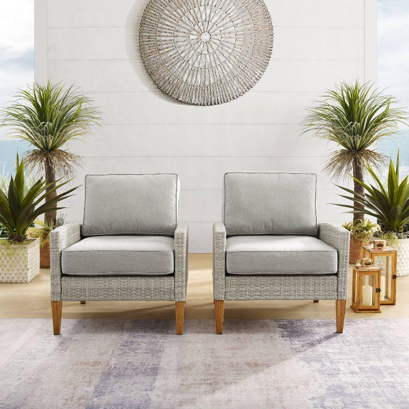 Capella Outdoor Wicker 2 Pc Chair Set Gray/Acorn - Crosley