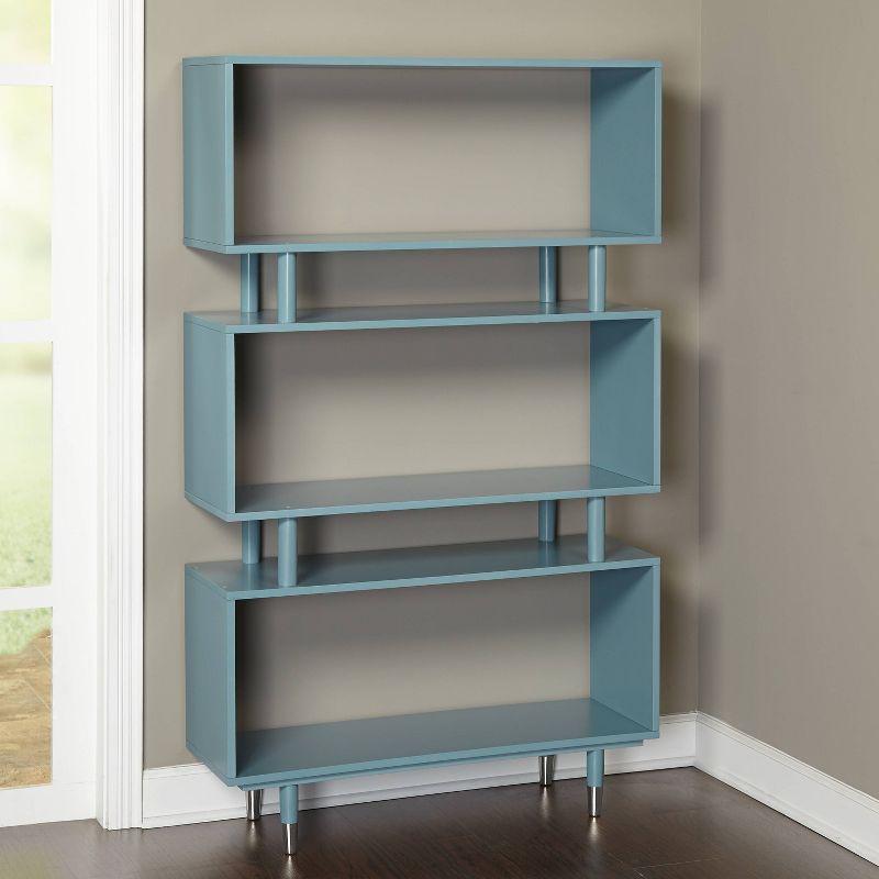 Antique Blue Wooden Corner Bookshelf with Cubes