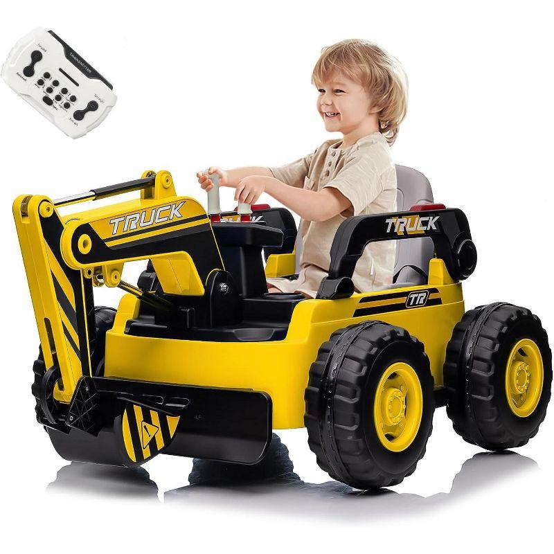 Ride On Excavator for Kids, 4WD Electric Excavator Toy, 12V Battery Powered Construction Truck Digger with Remote Control