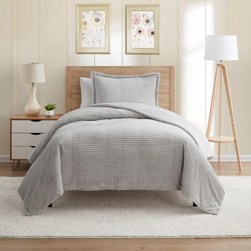 Twin Silver Gray Flannel Duvet Cover Set with Pillow Shams