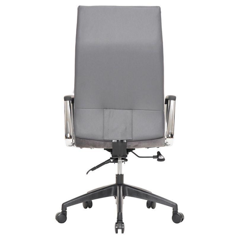 LeisureMod Hilton High-Back Adjustable Office Conference Chair Upholstered in Leather with Steel Frame in Grey