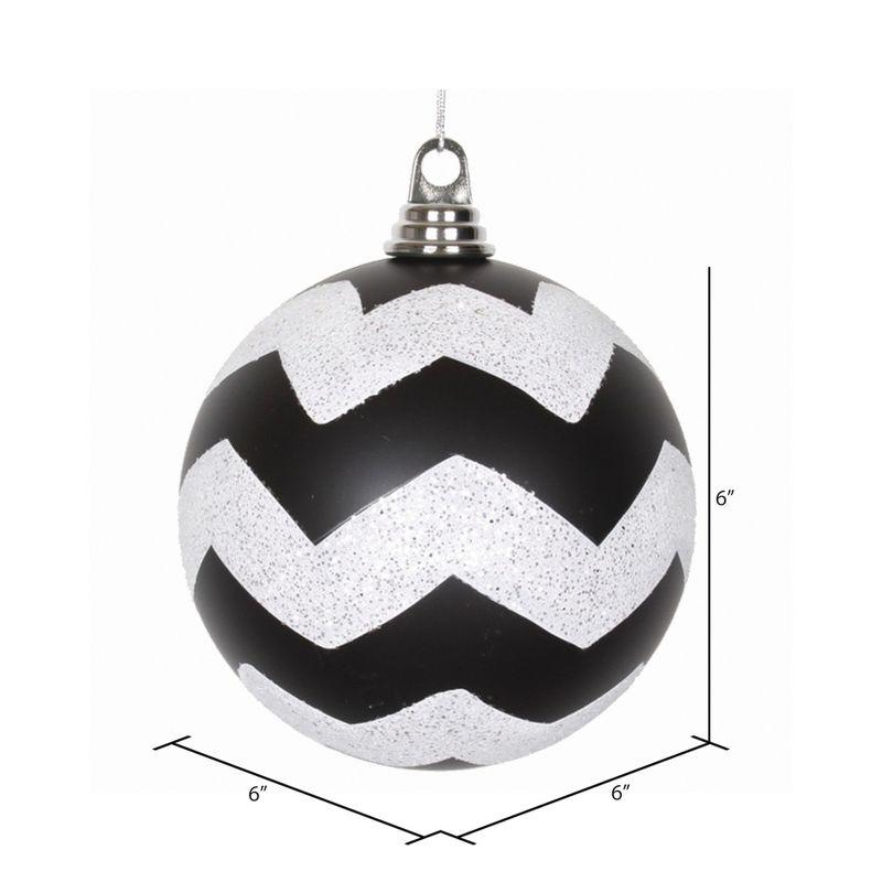 Vickerman 6" Black and White Matte Chevron Ball Christmas Ornament with Glitter Accents