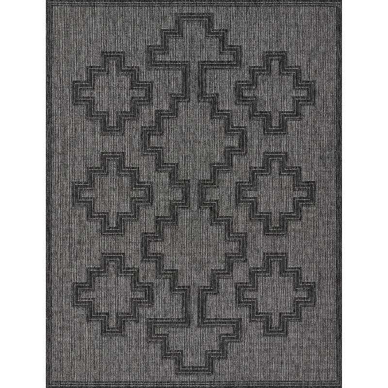 Momeni 4'1"x6' Hampton Maisy Machine Loomed Indoor/Outdoor Area Rug Charcoal Gray: Geometric Pattern, Low Pile, Polypropylene