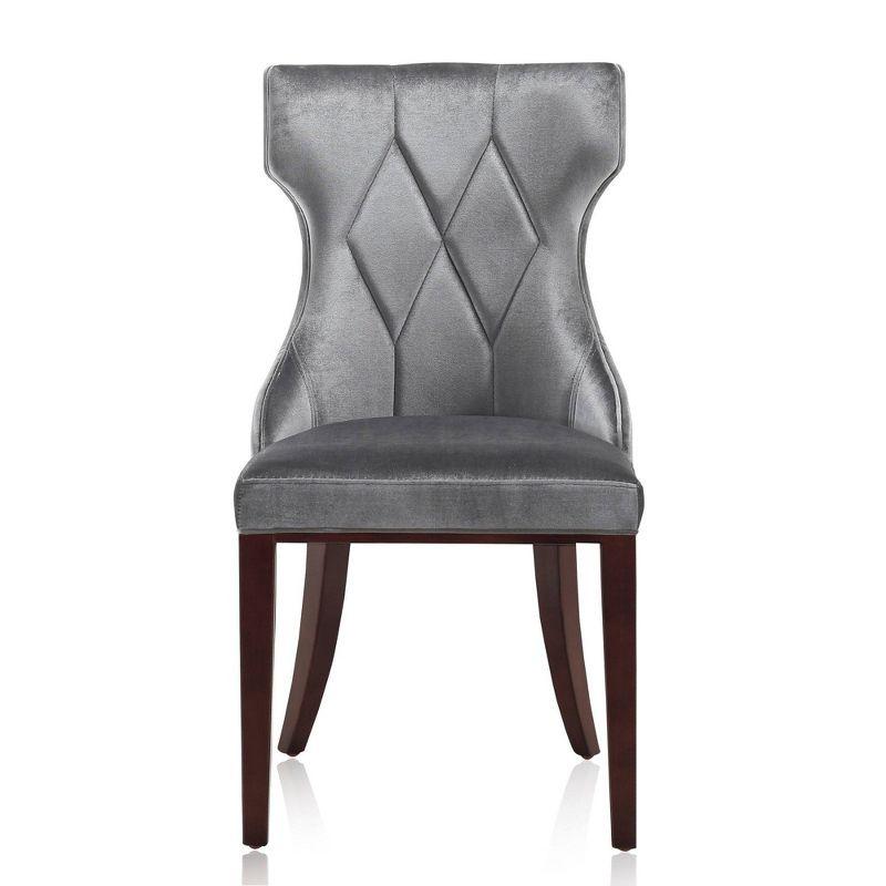 Luxurious Gray Velvet Wing-Back Side Chair with Walnut Wood Legs