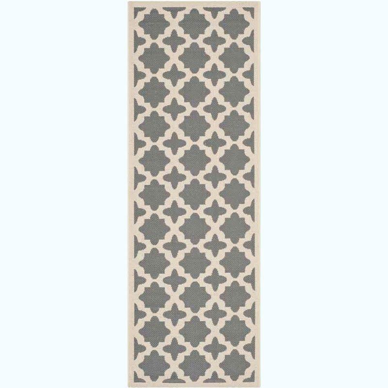 Reversible Anthracite & Beige Synthetic Indoor/Outdoor Runner Rug - 2'3" x 12'