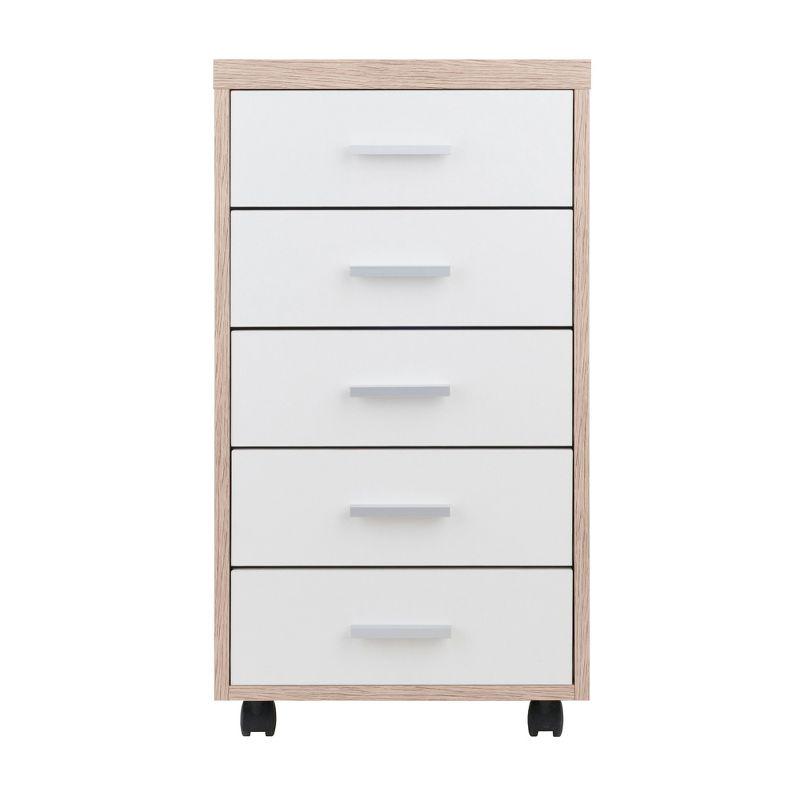 Winsome Kenner Mobile 5 Drawer Storage Cabinet Wood: Mid-Century Modern, Universal Organizer, Wood Composite