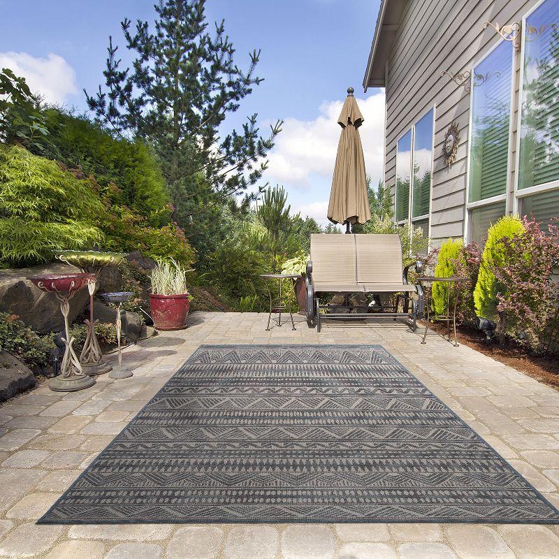 Bohemian Bliss Blue Geometric 5' x 7' Easy-Care Outdoor Rug