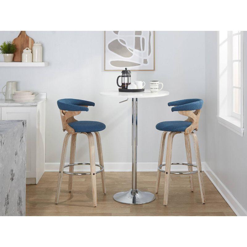 Set of 2 Gardenia Barstools White Wash/Blue - LumiSource: Upholstered Swivel Counter Height with Arms