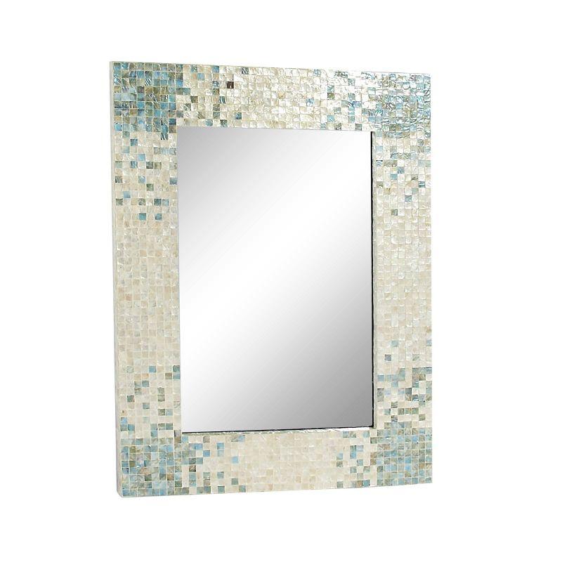 Mother of Pearl Handmade Mosaic Wall Mirror with Blue Corners Cream - Olivia & May