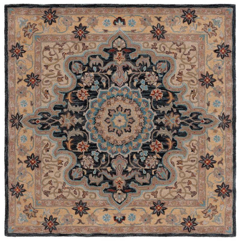 Elegant Heritage Black and Cream Hand-Tufted Wool Square Rug