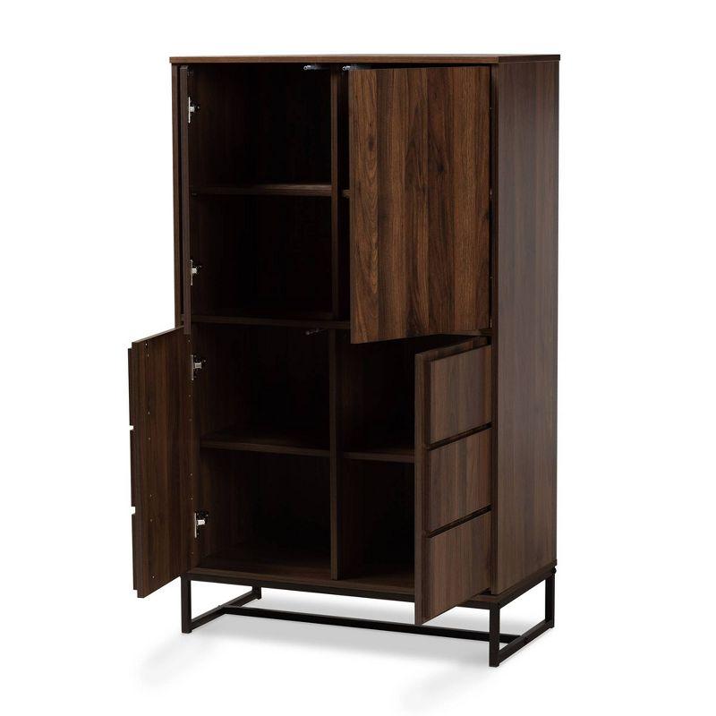 Neil Wood and Metal Storage Cabinet Brown/Black - Baxton Studio: Modern Accent Furniture with Fixed Shelves, 2 Drawers