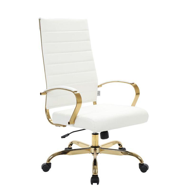 Everly Quinn Humairaa Benmar Leather Office Chair in Gold Base