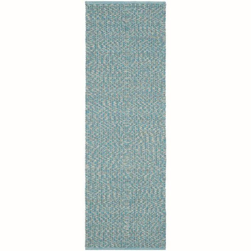 Coastal Breeze Turquoise Cotton 2'3" x 7' Handwoven Runner Rug