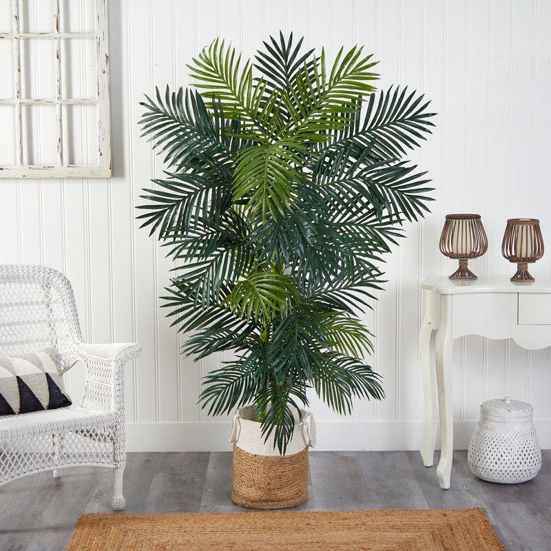 Nearly Natural 6.5-ft Golden Cane Artificial Palm Tree in Handmade Natural Jute and Cotton Planter