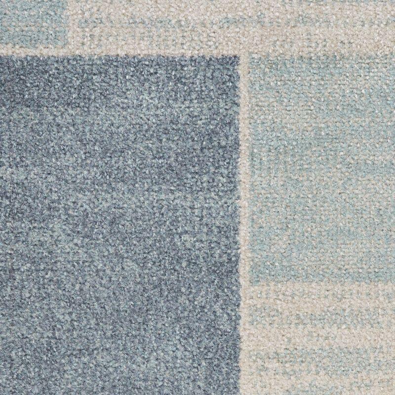 Nourison Astra Machine Washable Contemporary Color Block Indoor Rug Blue Ivory 5'3" x 7'