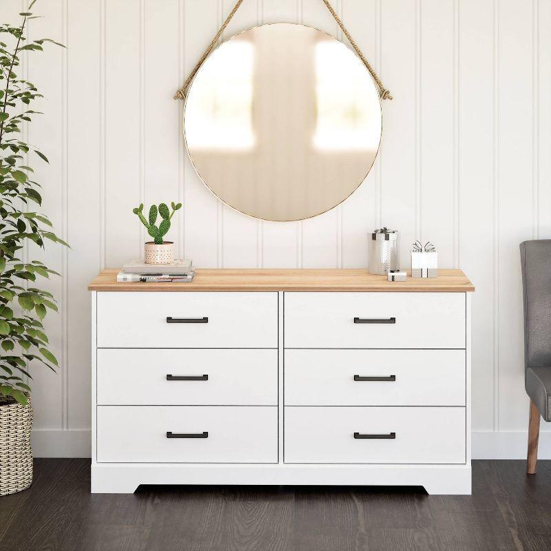 Prepac Rustic Ridge Farmhouse 6 Drawer Bedroom Dresser White/Oak
