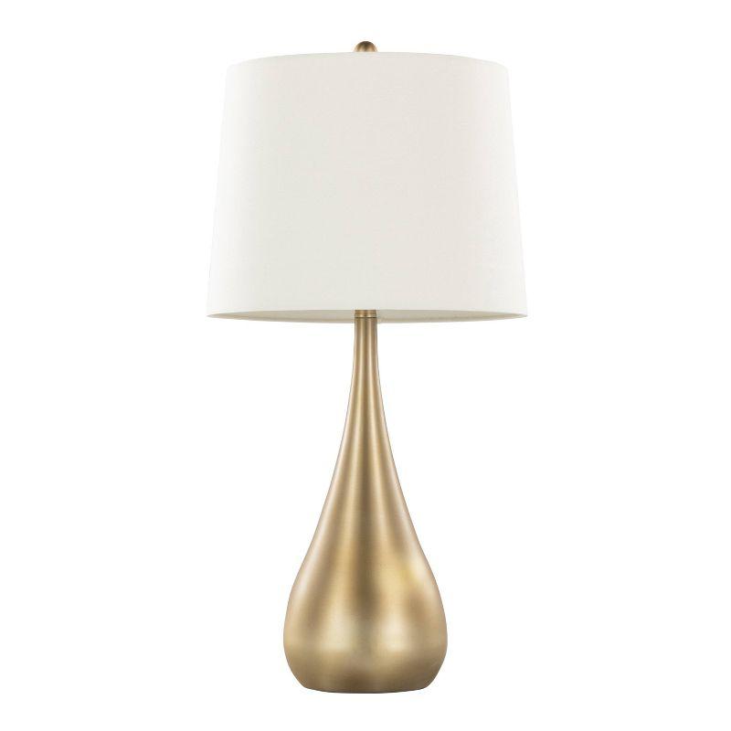 Set of 2 Gold Teardrop Table Lamps with White Drum Shades