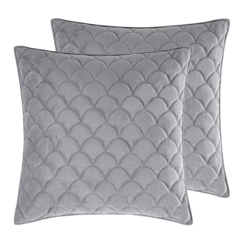 Light Grey Velvet Quilted Euro Sham Set of 2