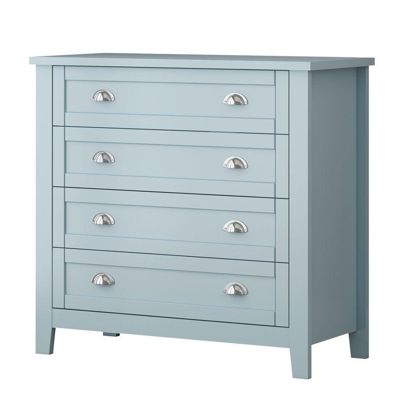 GDFStudio Bowen Grayish Blue Birch Wood Drawer Dresser with Shell Handle, 4 Tier