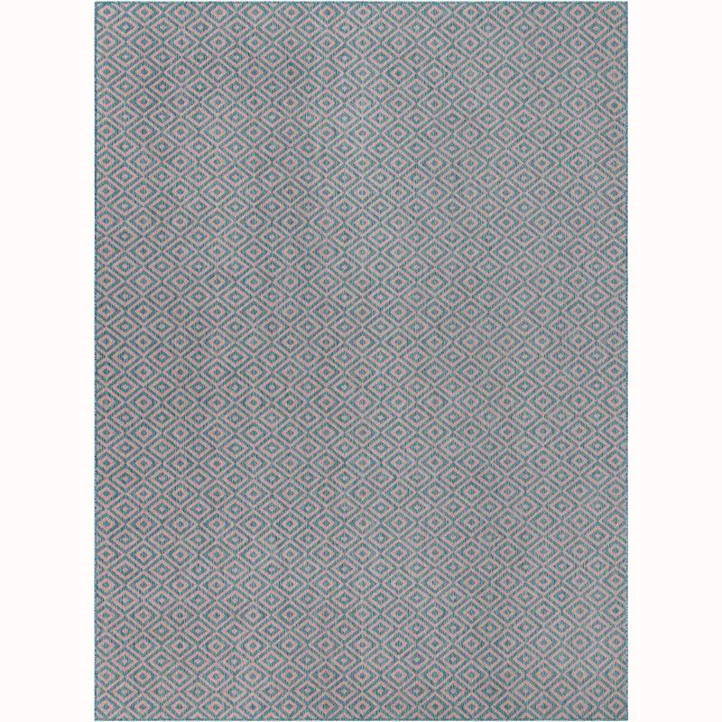 Pink and Aqua Geometric 9' x 12' Outdoor Area Rug