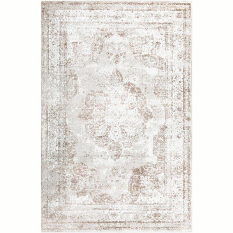 Beige 5'3" x 8' Synthetic Rectangular Easy-Care Area Rug