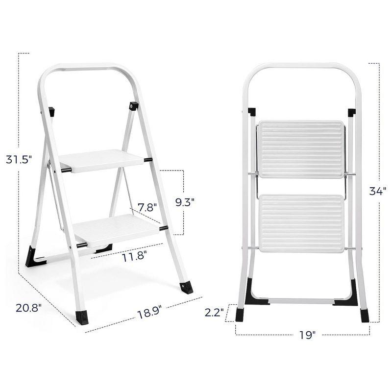 Delxo Portable Collapsible Lightweight Alloy Steel Two Step Stool Stepladder with Wide Pedestal, Hand Grip and Locking Mechanism