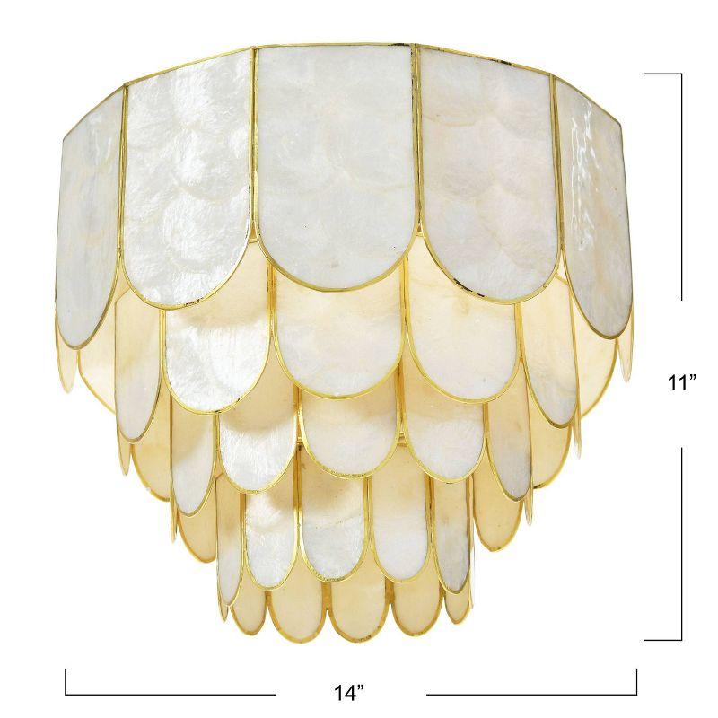 Storied Home 14" Round 4-Tier Capiz and Metal Flush Mount Ceiling Light Gold: Artisan Crafted, ETL Listed, Iron Body