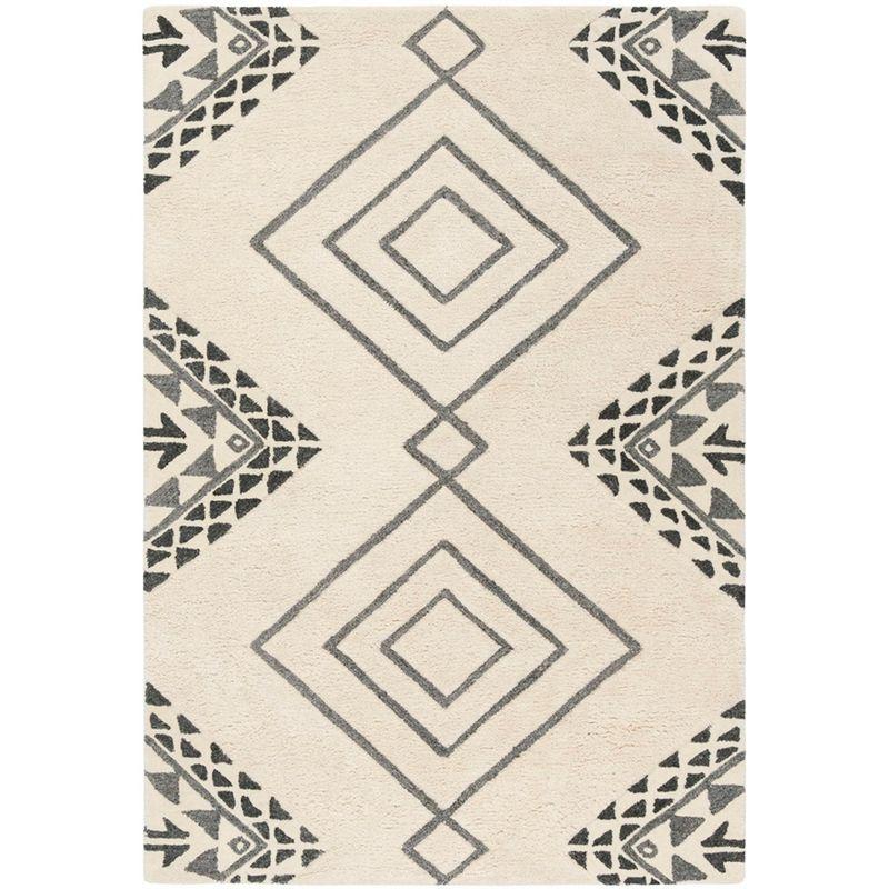 Ivory and Gray Hand-Tufted Wool Shag Area Rug