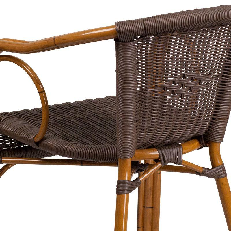 Merrick Lane Esna Series Stacking Rattan Patio Chair with Bamboo Look Aluminum Frame and Integrated Arms