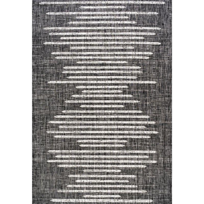 3'x5' Zolak Berber Stripe Geometric Indoor/Outdoor Area Rug, Black/Ivory - JONATHAN Y