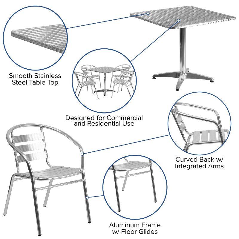 31.5" Square Stainless Steel and Aluminum Dining Set for 4