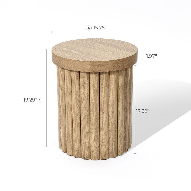 LuxenHome Brown Wood Fluted Round Side Table