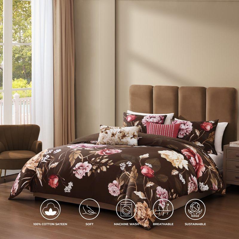 BeBeJan Bebejan Floral Garden on Mocha 100% Cotton 5-Piece Reversible Comforter Set