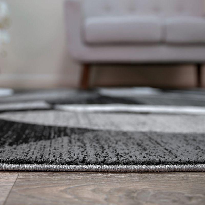 Rectangular Dark Grey Geometric Stain-Resistant Synthetic Rug