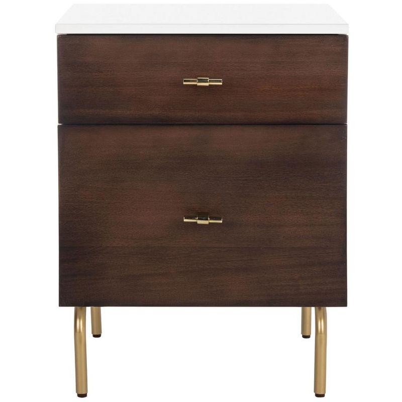Genevieve 2 Drawer Nightstand - Walnut/White/Gold - Safavieh.