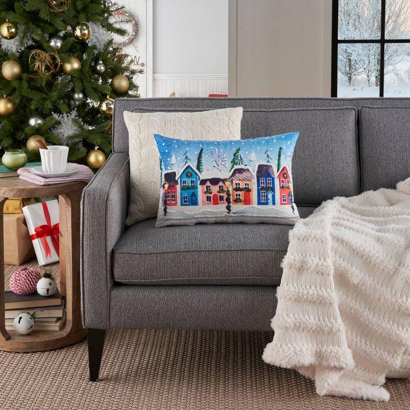 14"x20" Oversize Holiday Village with Snow Indoor Lumbar Throw Pillow - Mina Victory: Festive Rectangle Cushion, Zippered