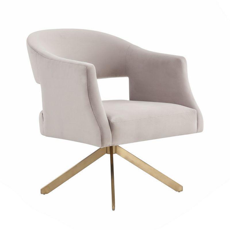 Aurora Geometric Back Swivel Accent Chair in Pale Taupe Velvet