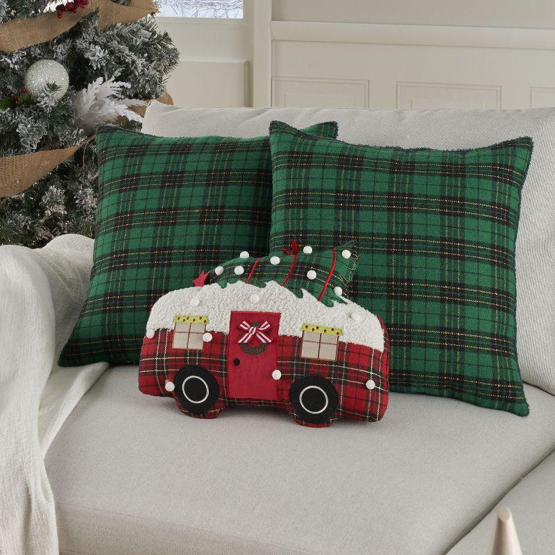 Mina Victory Holiday Plaid Faux Shearling Christmas Camper 3 Piece Set Indoor Throw Pillows