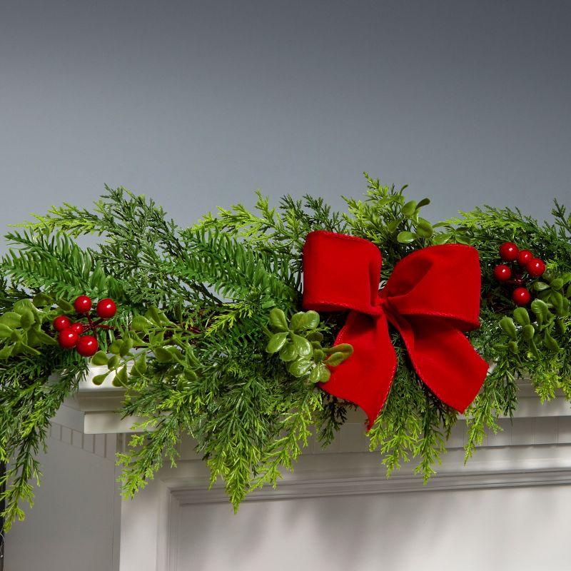 6' Artificial Pine Christmas Garland with Red Bows and Berries