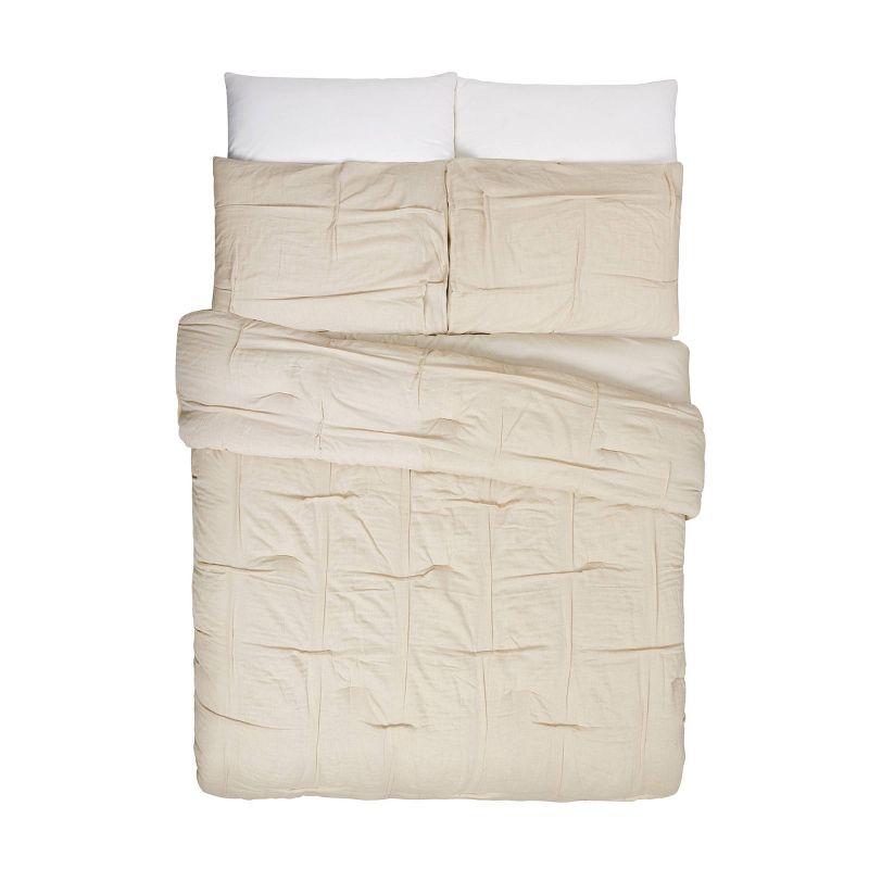 King Cream Cotton Linen Reversible 3-Piece Comforter Set