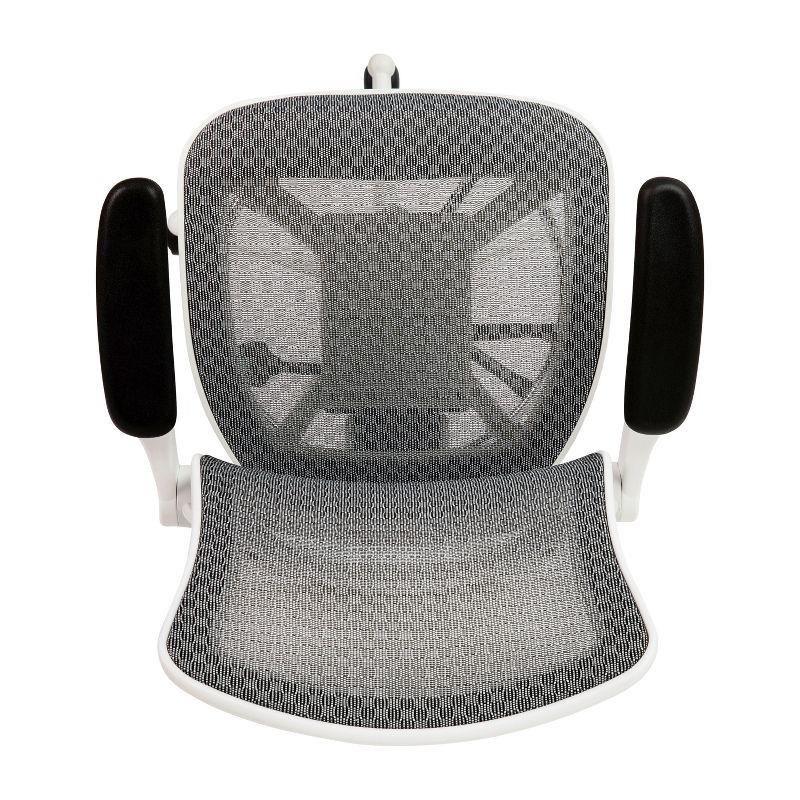 Emma and Oliver Gray Mid-Back Mesh Drafting Chair with White Frame and Flip-Up Arms