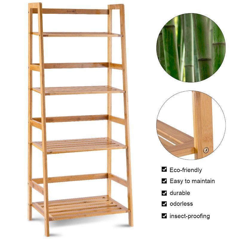 Costway Multifunctional 4 Shelf Bamboo Bookcase Ladder Plant Flower Stand Rack Storage White/Natural