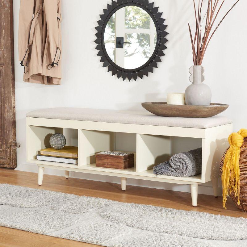 Nordic Natural Acacia Bench with Linen Cushion and Open Shelves