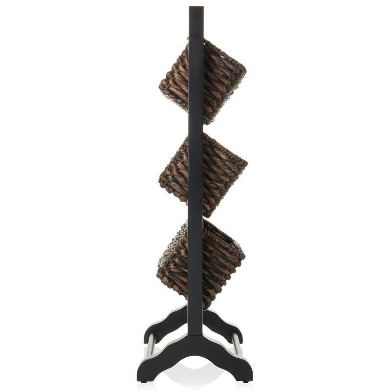 Casafield 3-Tier Floor Stand with Hanging Storage Baskets, Black/Espresso - Wood Tower Rack for Bathroom, Kitchen, Laundry, Living Room