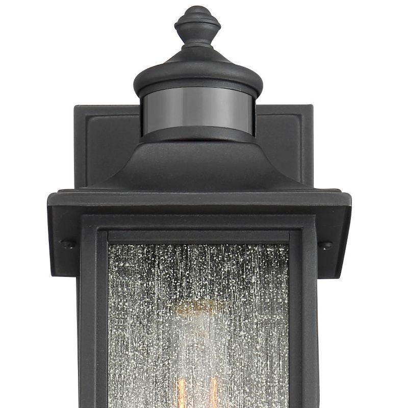 John Timberland Mission Outdoor Wall Light Fixture Black Dusk to Dawn Motion Sensor 16 1/2" Seeded Glass for Exterior House Porch