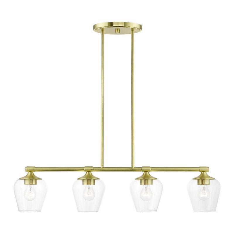 Elegant Satin Brass Linear Chandelier with Clear Glass Shades