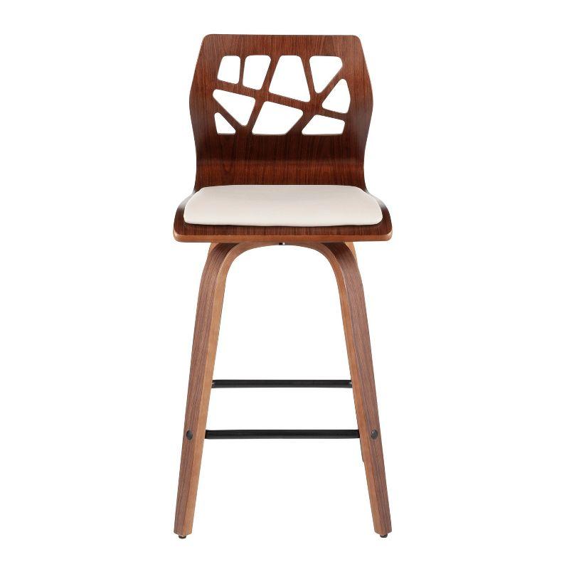 Set of 2 Folia Upholstered Counter Height Barstools Cream/Walnut - Lumisource: Wood Frame, Foam Padded Seat, Swivel Function