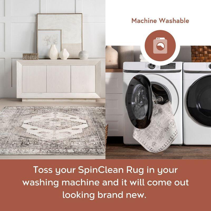 Nuloom Gladys Pet Friendly Machine Washable Vintage Medallion Area Rug, Runner 2' 6" x 8', Light Grey